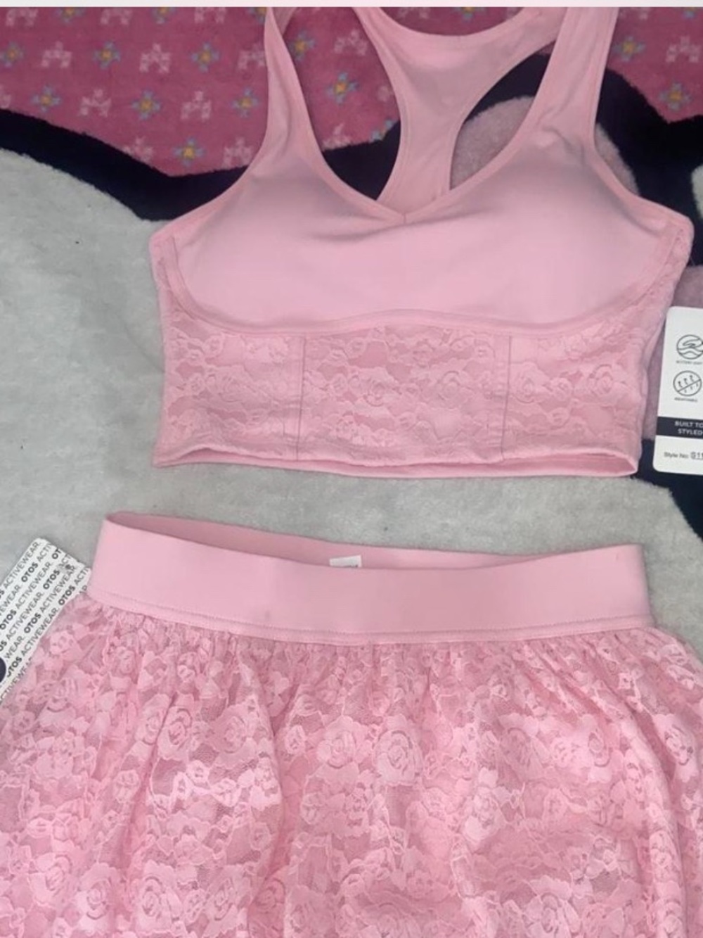 Soft Pink Lace Bralette and Skirt Lounge Set